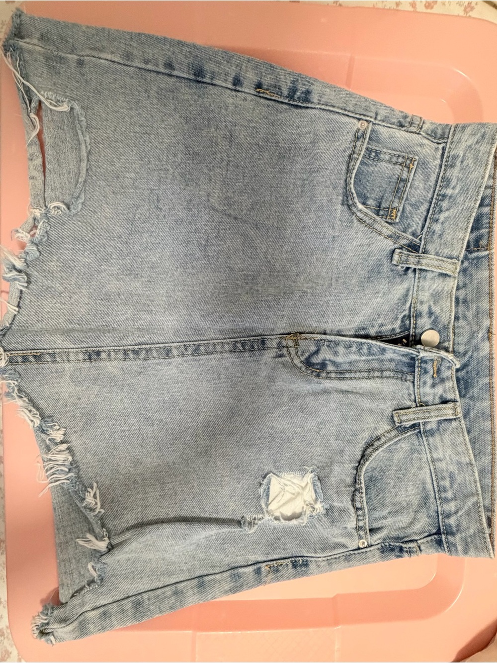 Light Wash Distressed Denim Shorts - Women